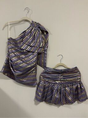 Zara Metallic Stripe Asymmetrical Top Oversized Bow Party Set